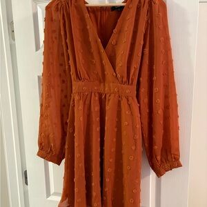 Lulu's Burnt Orange Long Sleeve Dress